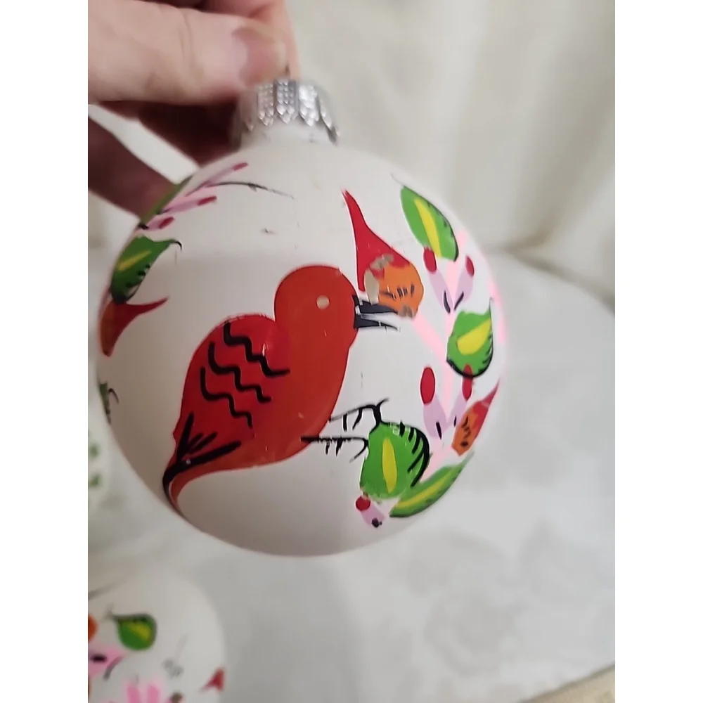 Vintage Hand Painted Floral Bird Glass Ornaments - Picture 6 of 14